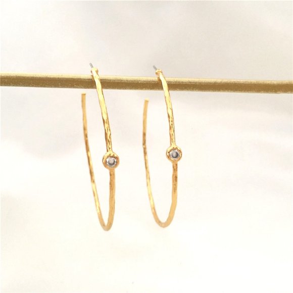 New~ Anthropologie 18K gold Crystal Solitaire Hoop earrings